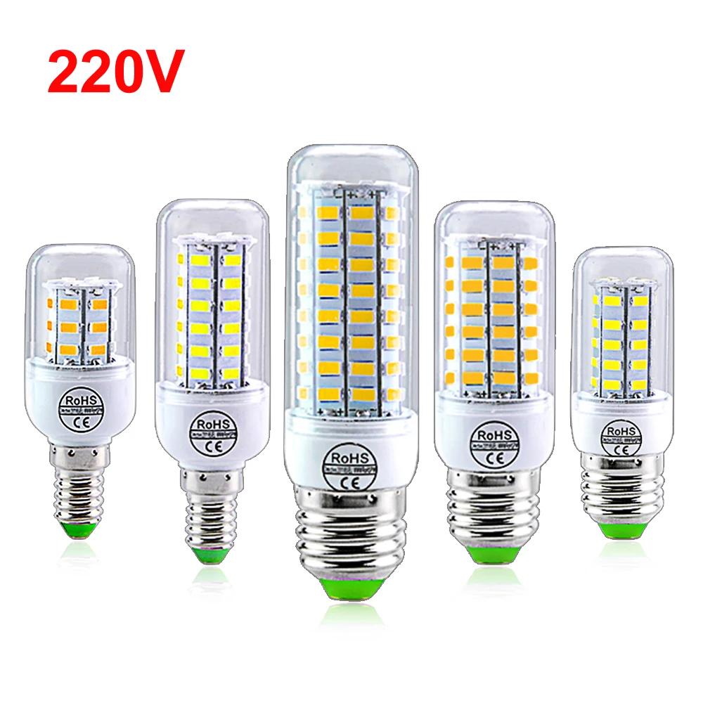 AC 220V E27 E14 LED 옥수수 전구, 24 36 56 72 LED 5730SMD Lampada LED 램프, 봄빌라 가정용 샹들리에 교체 스포트라이트 