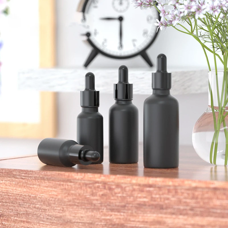 

5ml 10ml 30ml 50ml Black Dropper Bottle Matte Glass Essential oil Bottle With Glass Pipette Frosted Perfume Bottle Container Jar