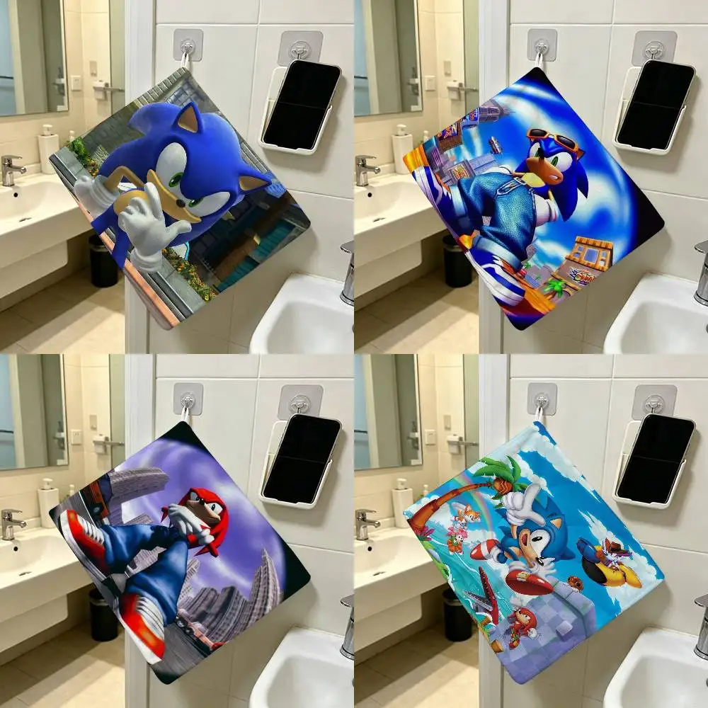 Blue s-Sonic Polyester Cotton Hanging Kitchen Towel Skin Friendly Hand Wiping Towel For Hotel Cafe Household