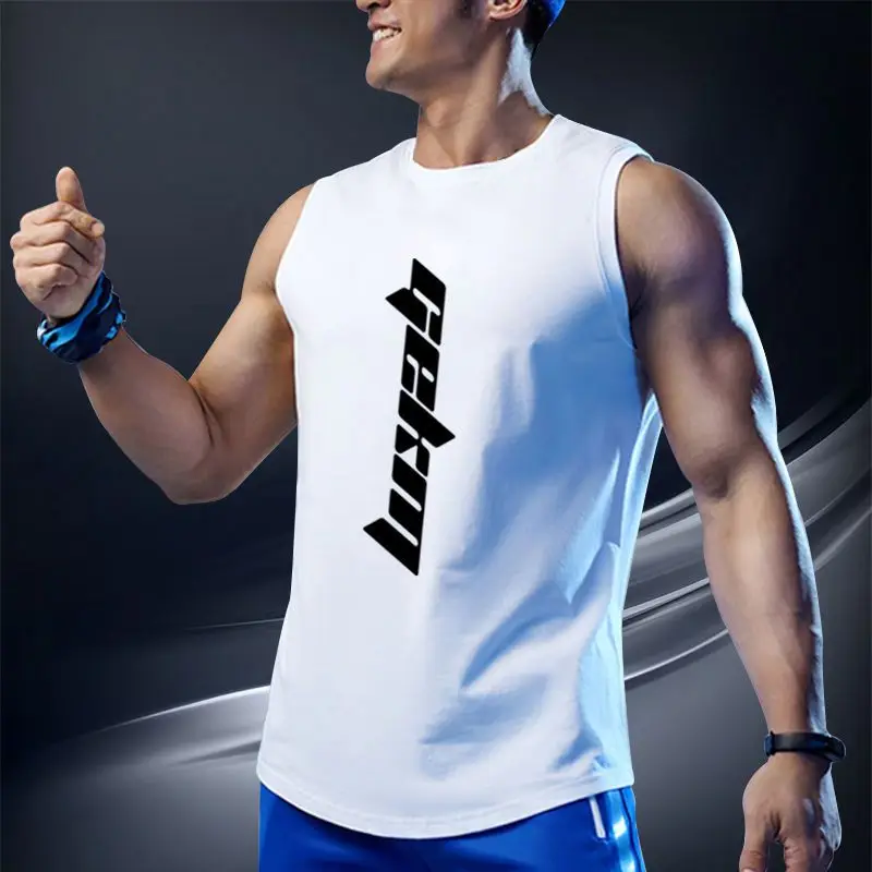 Sports Tank Tops Men Summer Fashion Fast Dried Basketball Fitness O-Neck Printed Letter American Training Shirt Sleeveless Vest