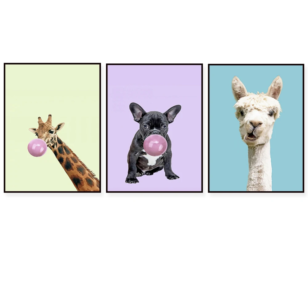 Animal posters, balloon blowing dogs, lions, giraffes, nursery wall art baby animal print posters