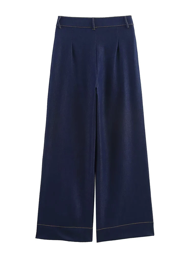 

KUCLUT Women Fashion Denim Blue Pleated Front Zipper Jeans Pants Vintage High Waist Full Length Female Chic Lady Trousers