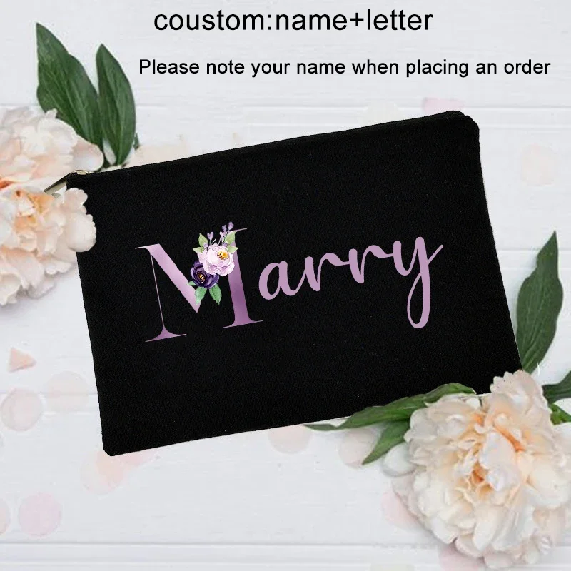 Custom Name Letters Cosmetic Bag Wedding Bridesmaid Gift Handbag Travel Makeup Bag Toilet Pouch Office Supplies Organizer Purse