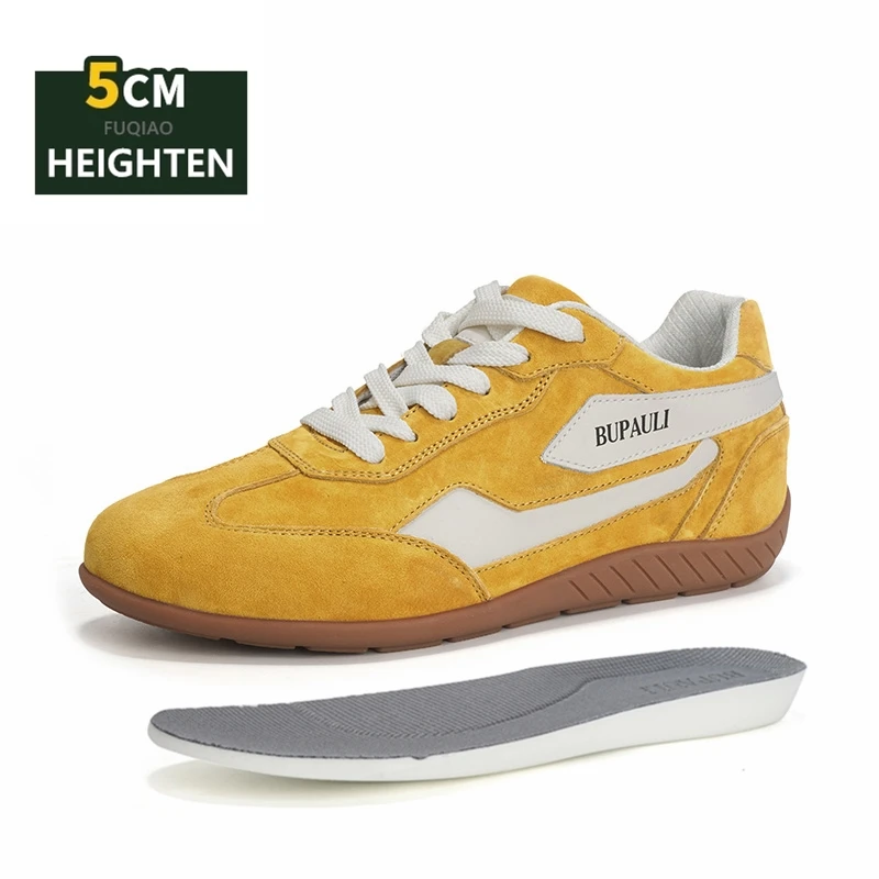 

Men Women Genuine Leather Shoes 5cm Invisible Height Increase Casual Sneakers Comfortable Breathable Elevator Shoes for Unisex