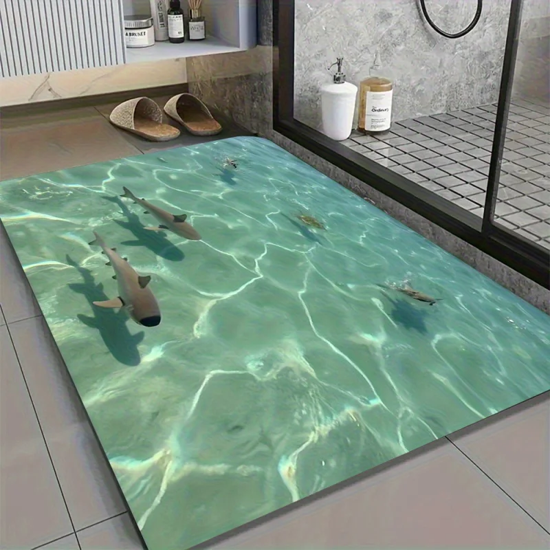 

VIKAMANon-slip quick-dry bathroom mat, bathroom floor mat, suitable for bathroom, kitchen, laundry room Turquoise ocean shark pa