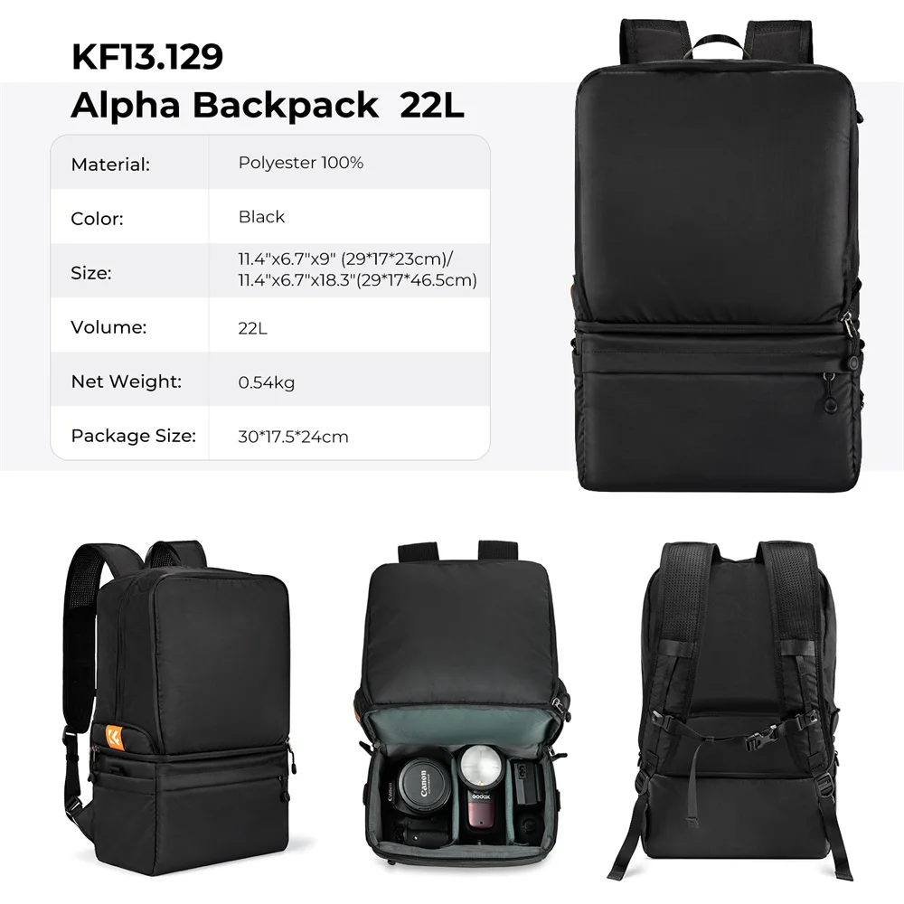 

K&F Concept Collapsible Camera Bag Photographers Business Camera Backpack Waterproof Travel Everyday Bag Crossbody Camera Bag