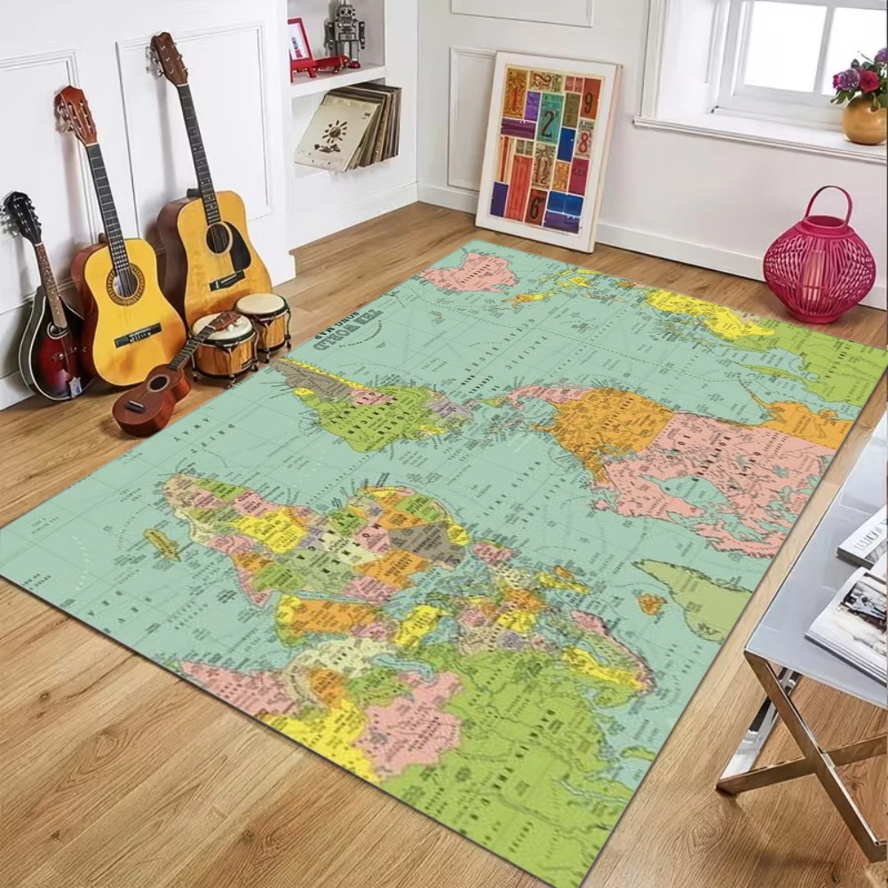 Tapis imprimé carte du monde, tapis d'éveil pour enfants, tapis de cuisine, chambre, salon, tapis d'
