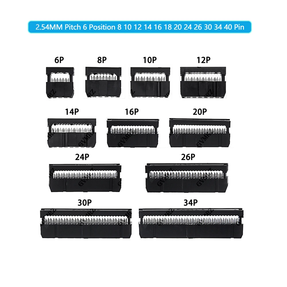 10PCS/LOT 2.54MM Pitch 6 Position 8 10 12 14 16 18 20 24 26 30 34 40 Pin Female IDC Socket IDC Connector Ribbon Cable