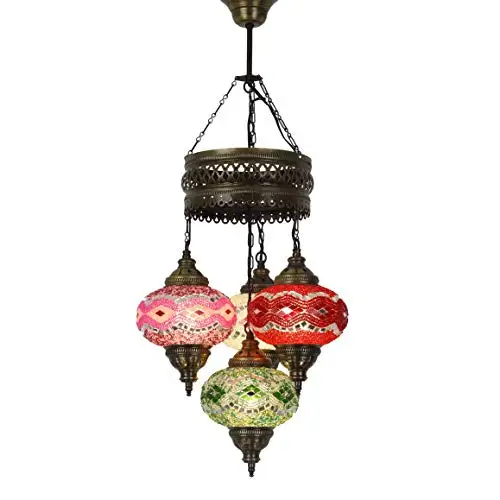 LaModaHome 25 + Unique Colors, 2020 Customizable Chandelier 4 Globes + Free 4 Bulbs, stunning Mosaic Turkish Lamp Moroccan Light