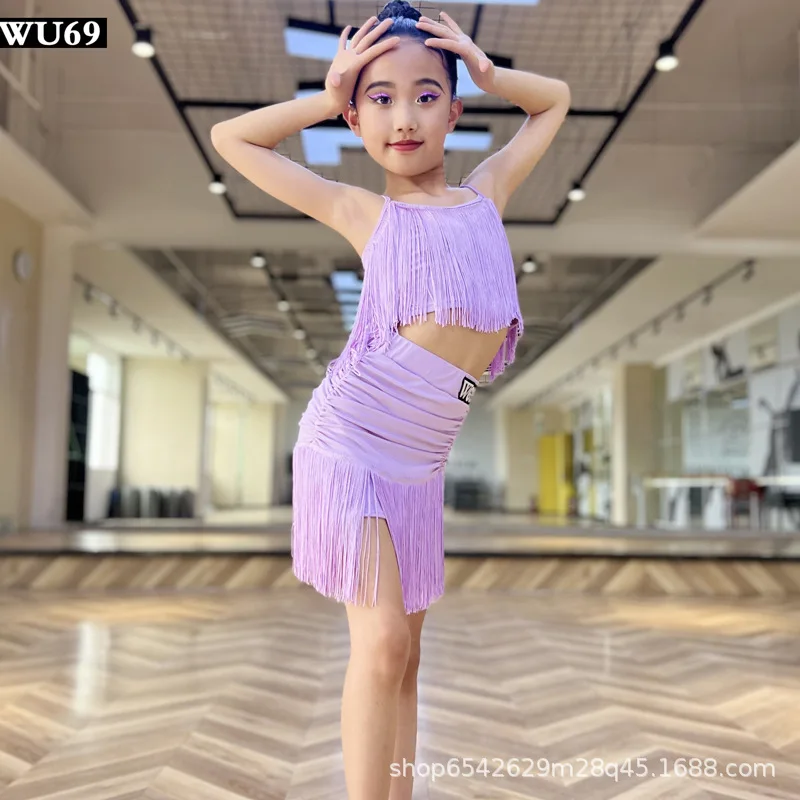 Latin Dance Praxis Kleidung Weibliche Professionelle Kinder Führen Kostüme Kinder Hosenträger Fransen Rock