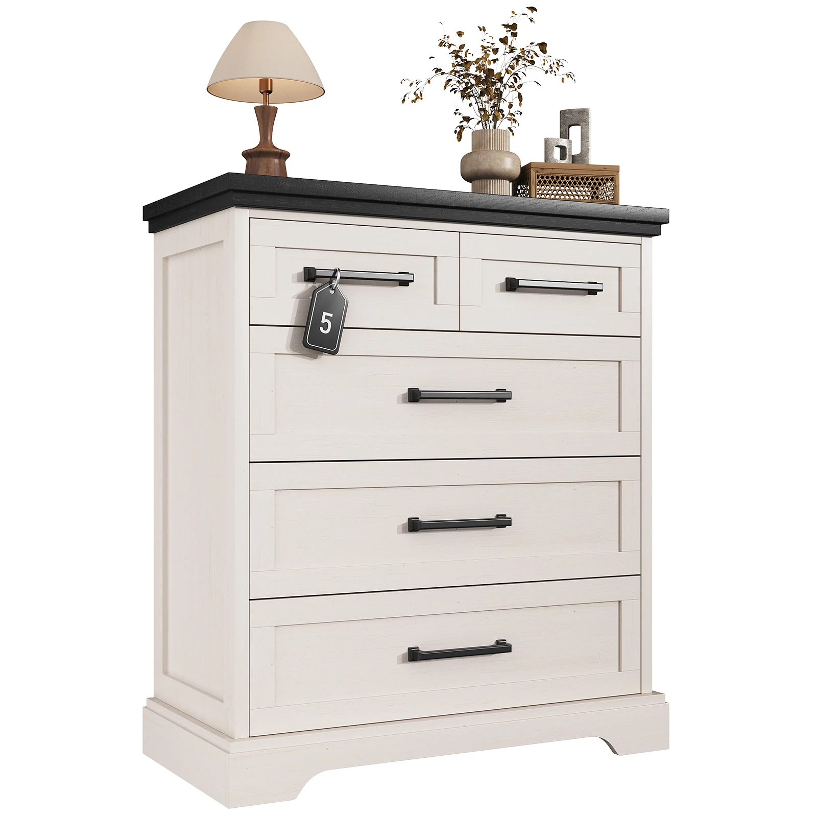 MCQ Wooden 5 Drawers Storage Cabinet with Metal Slides 36 Inch Chest Beside Nightstand Dresser TV Stand Tables Various Storage Display Home Furniture