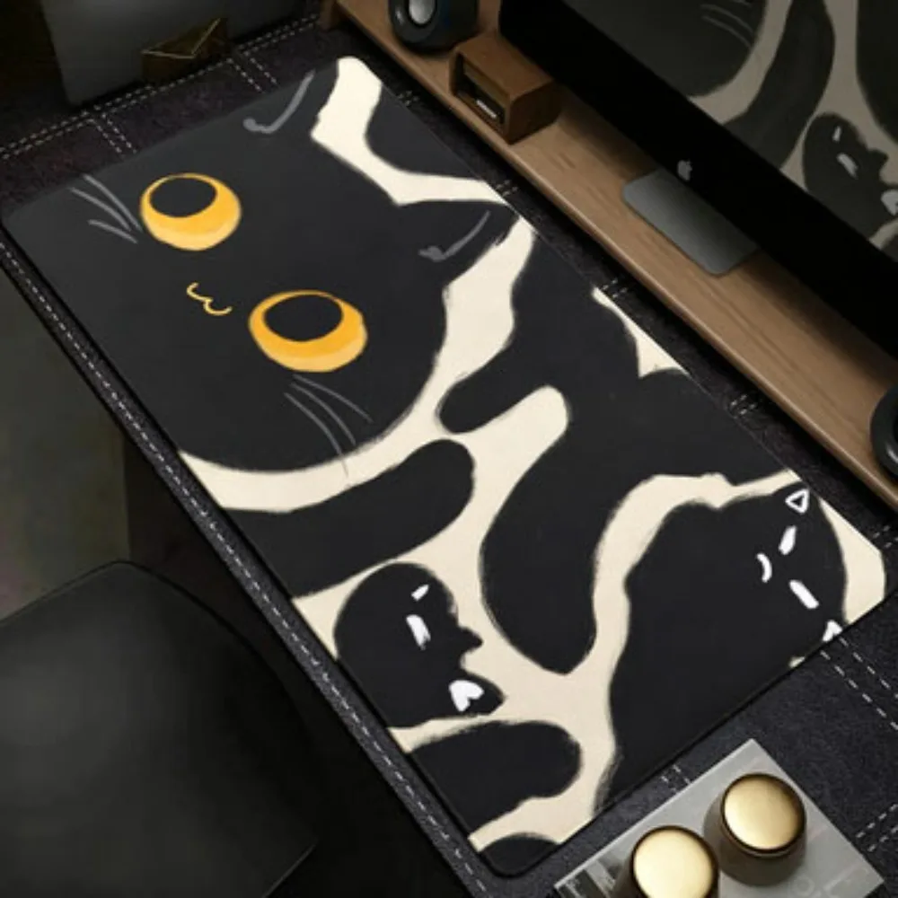 Art Black Cat Mouse Pad XXL Cute Line Game Rubber Pc Gaming Anime Keyboard Expansion Pad Liquid Non-slip Base Office Accessories