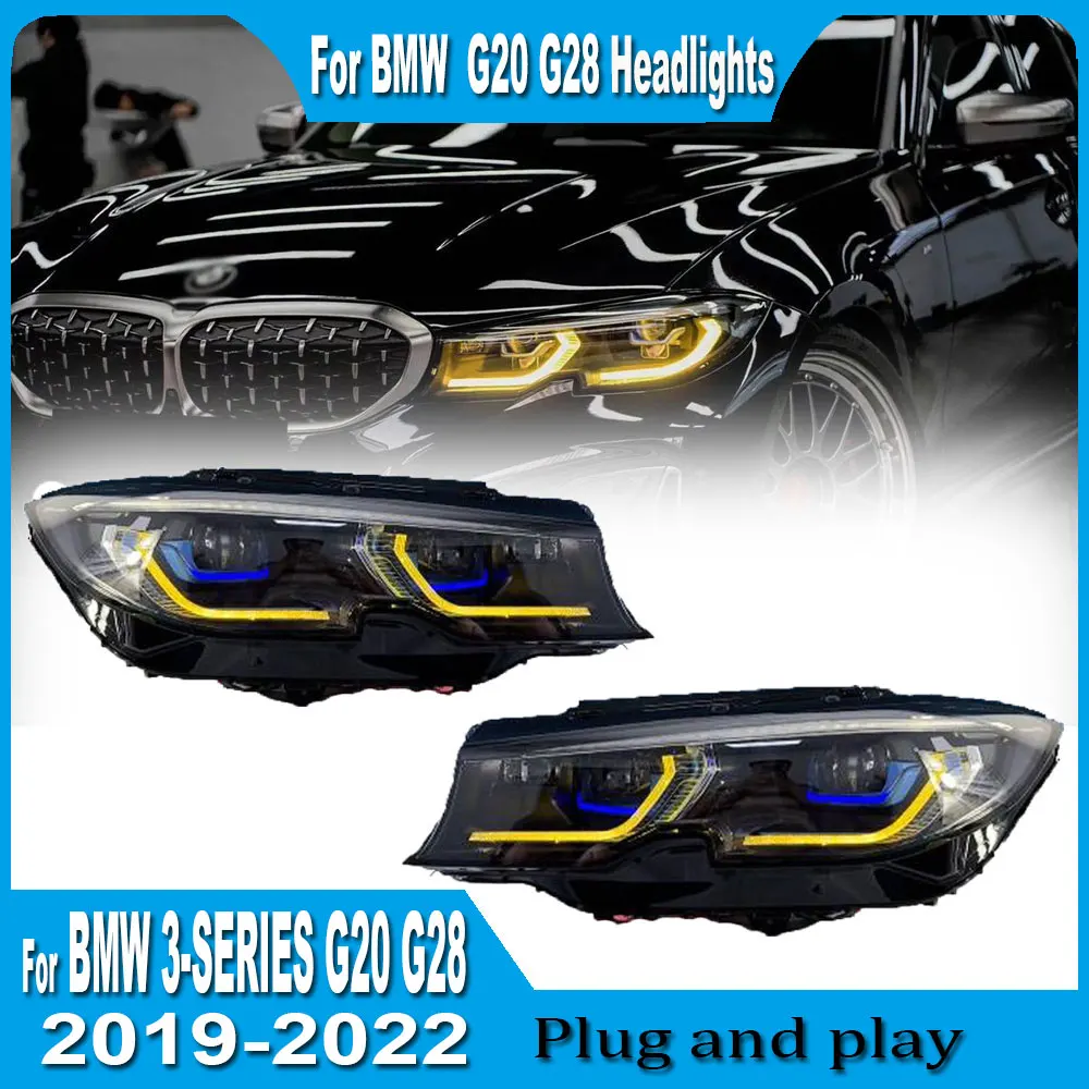 Head Lamp for BMW G20 G28 2019-2022 3 Series LED  Headlights Assembly  Yellow Daytime Running Light  Angel Eye Projector Lens