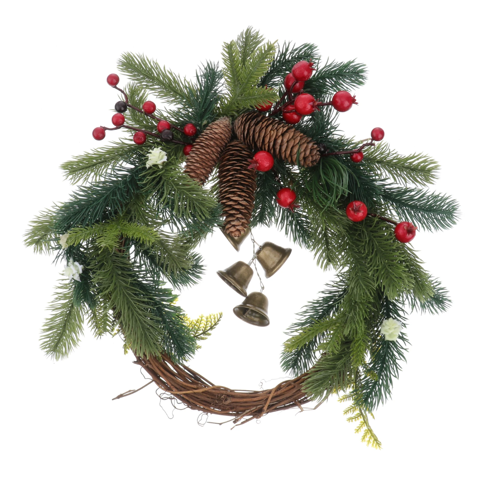 

1 pc Christmas Wreath Xmas Hanging Decor Red Berries Pine Cone Rattan Embellishment Bohemian Style Warm Environmentally