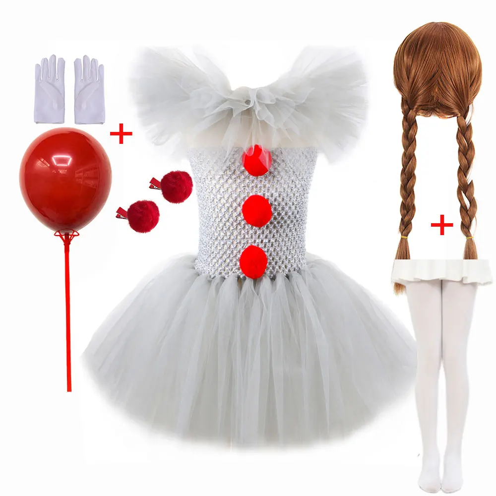 Pennywise Geïnspireerd Horrible Creature It Clown Tutu Jurk Kids Joker Cosplay Kostuum met Haarspeld Handschoenen Meisje Halloween Kleding