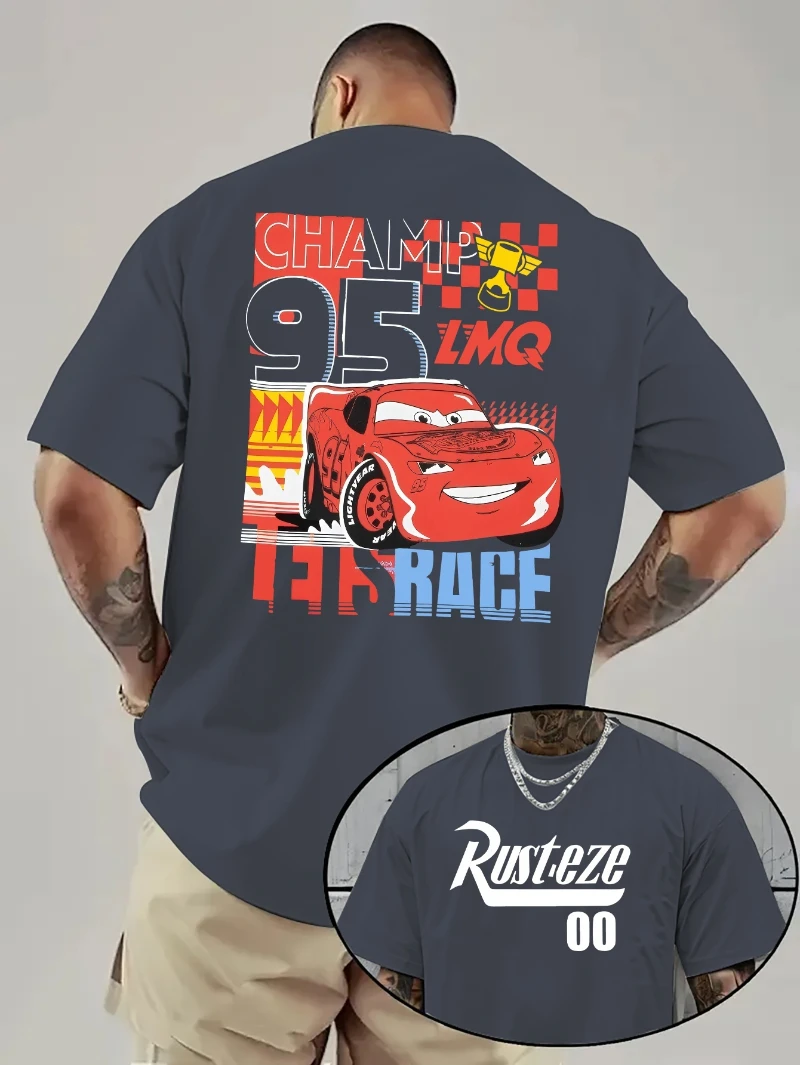 ديزني ماكوين طباعة سلسلة قصيرة الأكمام جولة الرقبة زوجين القطن الخالص مريحة تي شيرت الصيف الرجال اليومية ملابس رجالية عادية