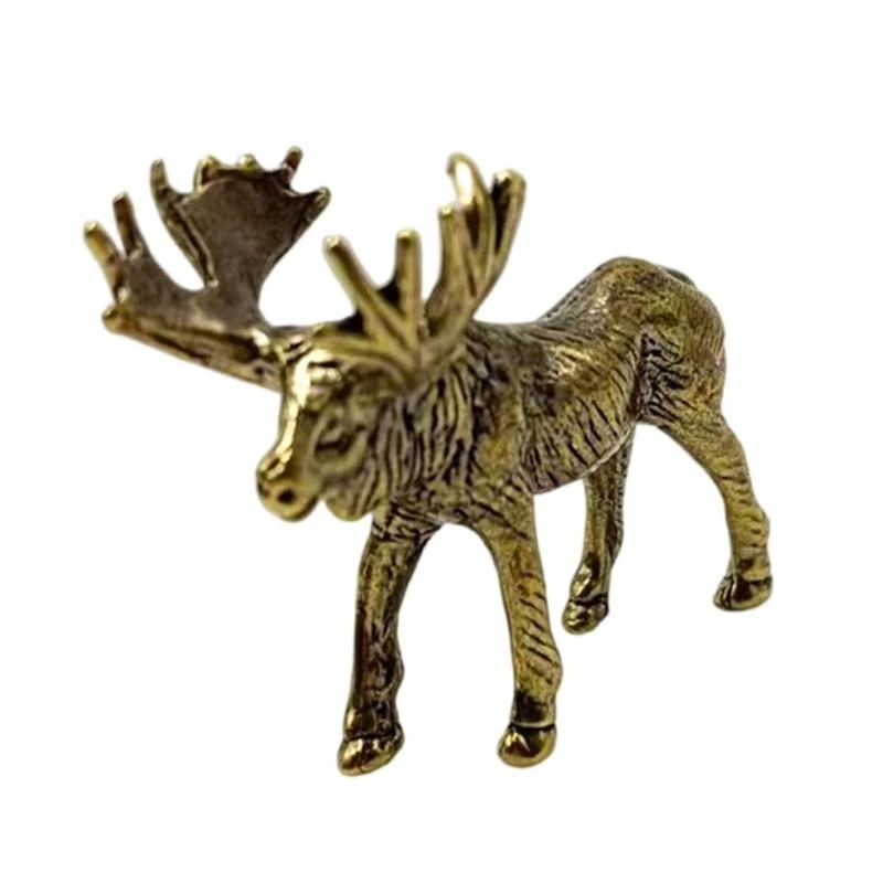 Antiqued Brass Deer Sculpture Moose Statue Collectible Figurine for Home Styling
