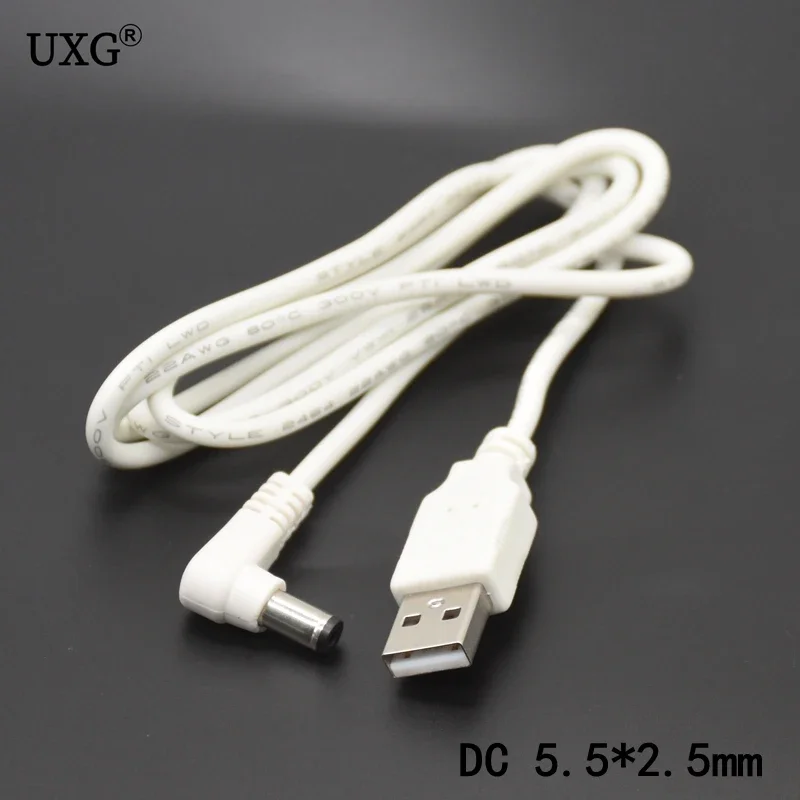 2A DC Power Plug USB Convert To 5.5*2.5mm/DC 5.5x2.5mm White Black L Shape Right Angle Jack With Cord Connector USB Power Cable