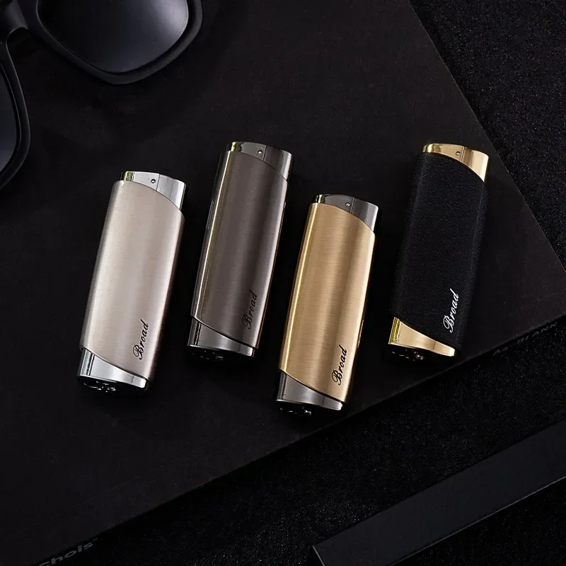 New Broad Metal Windproof Cigar Cigarette Lighter Jet Torch Gas Flames Unusual Lighters Smoking Accessory Butane Gadgets for Men