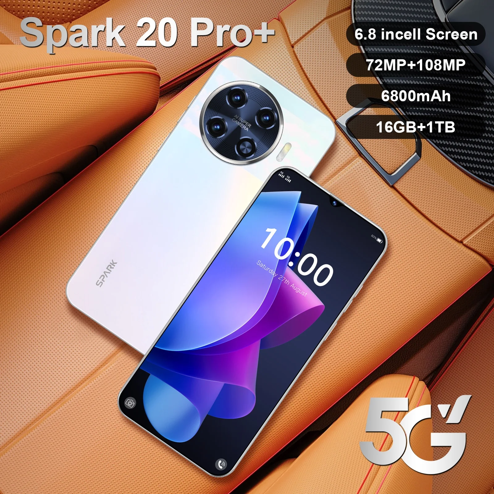 

Global Version Spark 20 Pro+ Smartphone 5G 6.8 Inch Snapdragon8 Gen3 108MP Camera 6800mAh Battery Android Phone Unlocked Celular