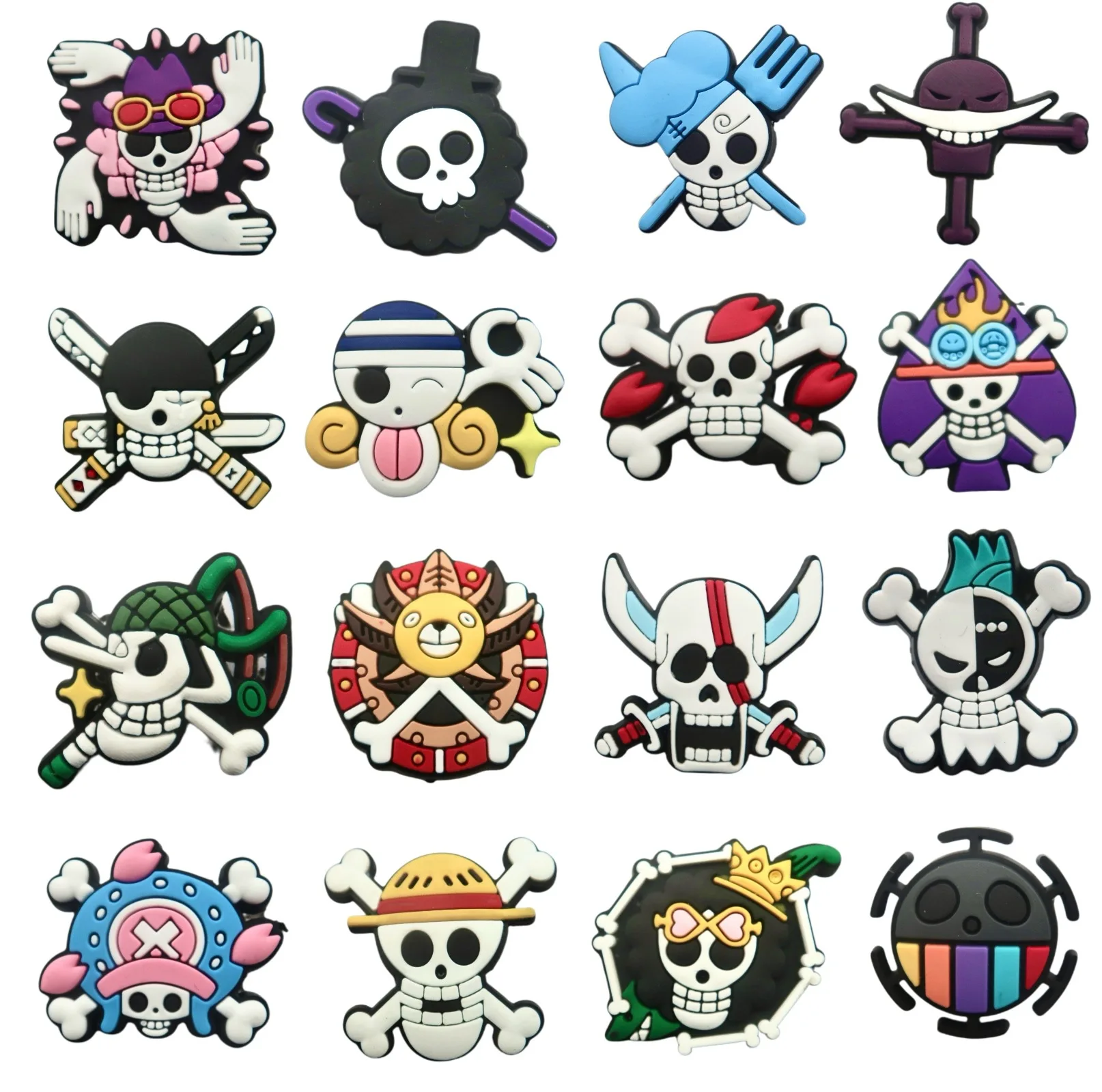 16-teiliges Cartoon-Piratenschädel PVC-Schuhcharms-Set, Wasserdicht, Abnehmbar, Gartenschuh-Deko, Anime-Muster, DIY-Zubehör – Detail 5