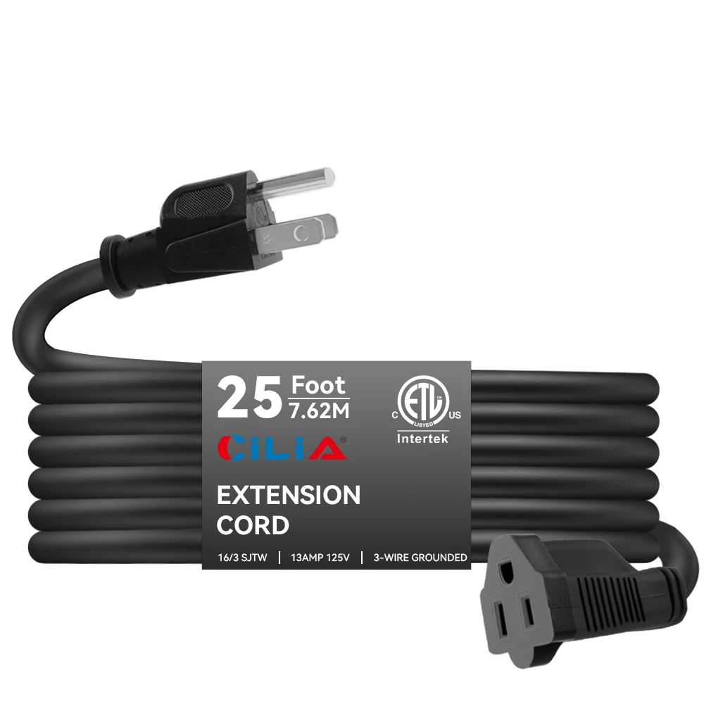 Heavy-Duty 25FT Extension Cord 125V Outdoor Use US Standard for Outdoor Power Extension For Outdoor Lighting UL Certification