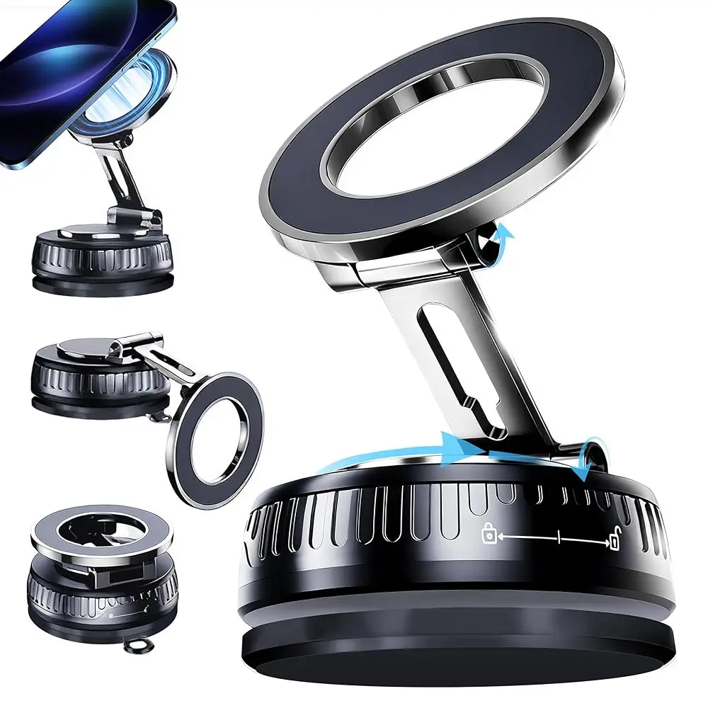 

Обновленное магнитное крепление для телефона в автомобиль 2026 года для MagSafe: 360° ° Вращающийся регулируемый держатель с мощной присоской (180+ фунтов) и силоем сцепления 4200 гф