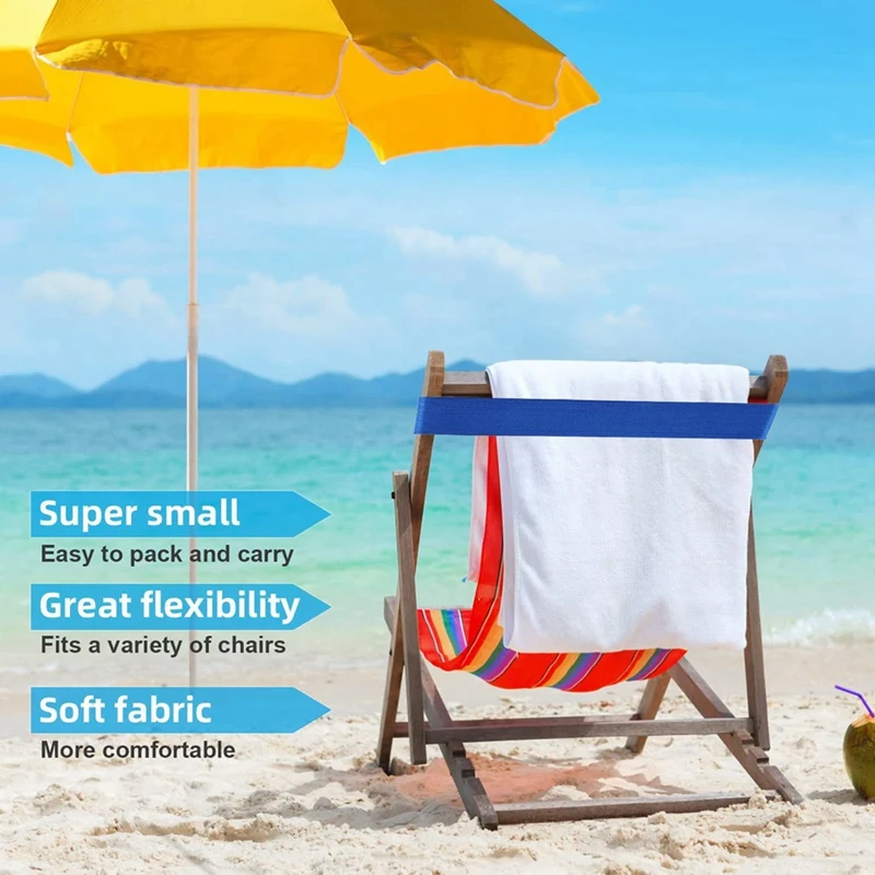4Pack Towel Bands For Beach, Pool & Cruise Chairs The Towel Chair Clips Blue&Sky Blue