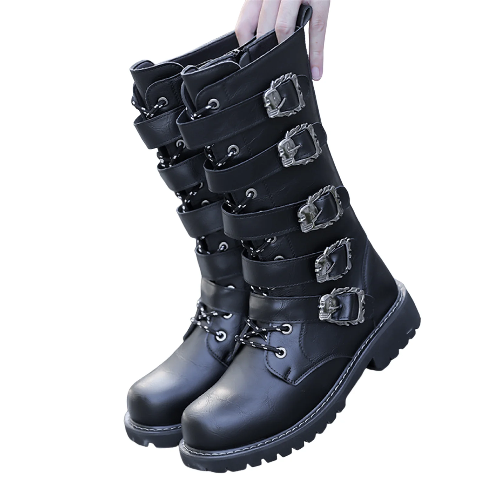 Botas de motocicleta de couro do plutônio dos homens botas de motocross sapatos de motocicleta punk hippie rebites zip fivela botas punk martin botas preto