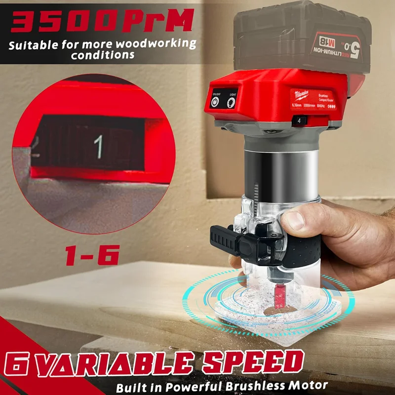 Milwaukee Brushless Trimmer Electric Router Carpenter Milling Engraving Slotting Machine Carpenter Tool For Milwaukee 18VBattery