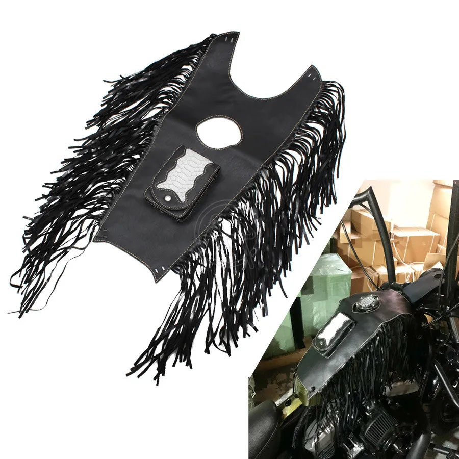 Frędzlami PU skórzany zbiornik Bib zbiornik paliwa torba Pad pokrowiec pokrywa dla Harley Sportster 883 48 1200 Honda