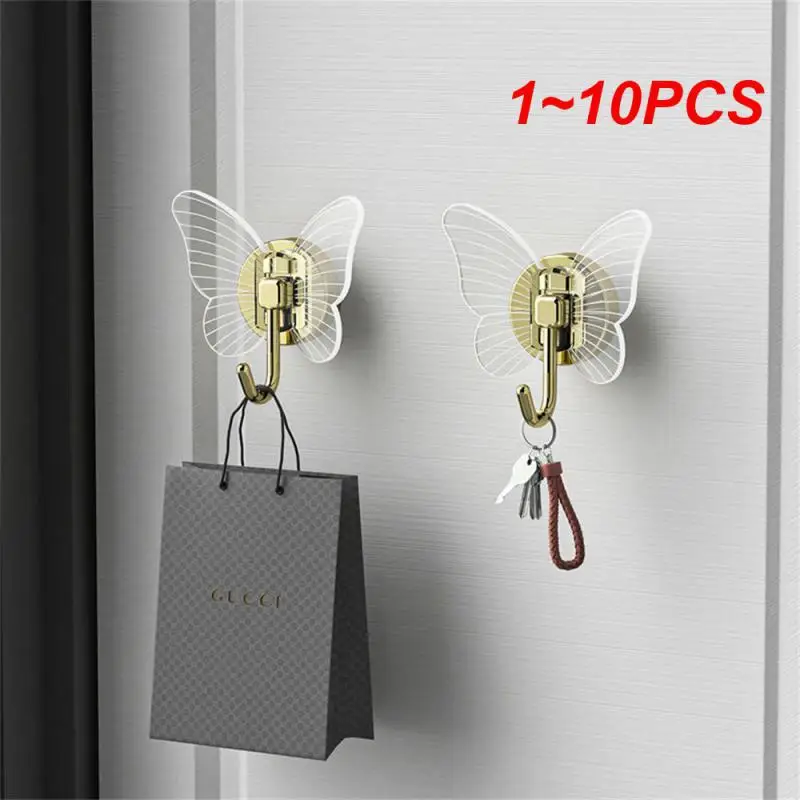 

1~10PCS No-Punch Wall Hooks Wall Hanging Strong Adhesive Hook Clothes Rack Key Storage Luxury Bathroom Set Bathroom Wall