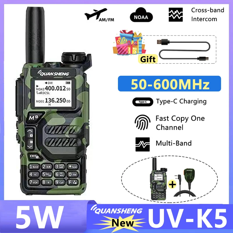 UV K5 Quansheng Walkie Talkie Camouflage Am Fm Two Way Radio Commutator VHF Station Receiver Ham Wireless Set Long Range UV K6