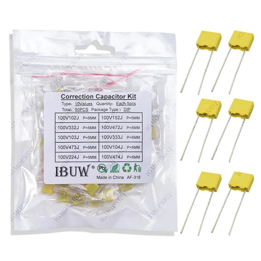 5 Waarden * 10 Stuks = 50 Stuks Correctie Condensator Pakket Kit 100V 102j 152j 332j 472j 103j 333j 473j 473j 104j 224j 474j 474j