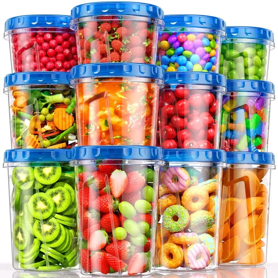 

Pack 34 24 17oz Freezer Storage Containers, Plastic Food Storage Containers with Twist Top Lids, BPA Free and Reusable Soup Cont