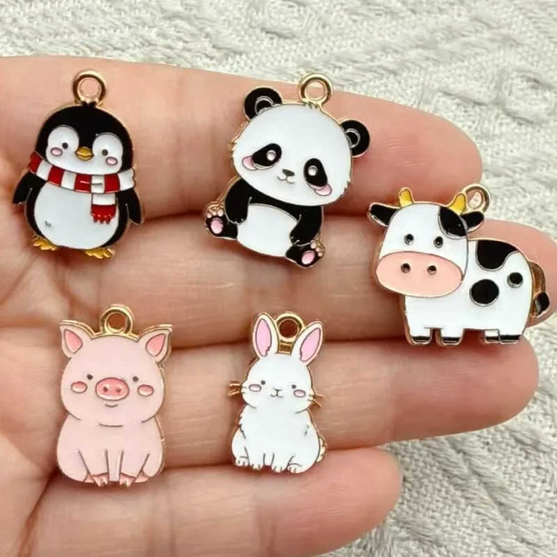 10Pcs Mini Cartoon Penguin Panda Alloy Pendants, Cute Animal DIY Jewelry Charms for Making Bracelet and Keychain