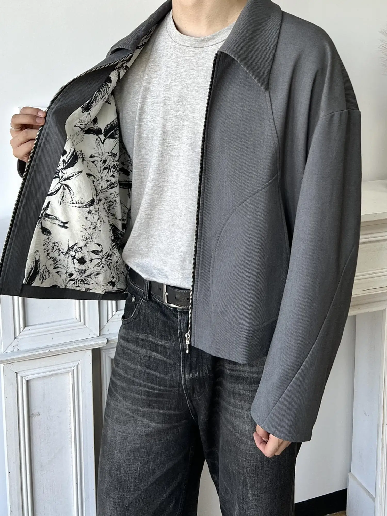 

Мужское осенне-зимнее пальто на молнии в стиле ретро в американском стиле Boxy ort, женское пальто с тонкой текстурой и внутренним узором с цветочным принтом