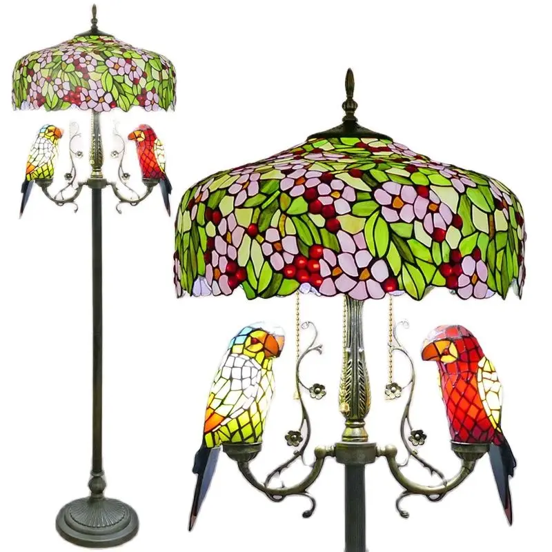 

Luxury Tiffany Floor Lamp European Sofa Corner Fancy Vintage Parrot Standing Night Light D32302