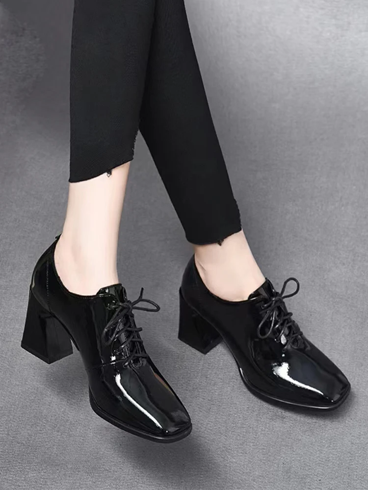 

Кожаный Ox Sle Knot oes с квадратной головкой и гладкой поверхностью, высокий каблук, средний каблук, одинарный обруч для молодежи, повседневная одежда