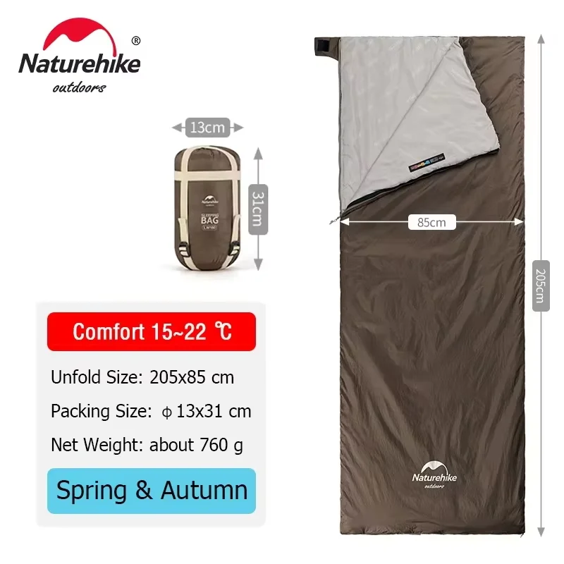 Naturehike slaapzak in envelopvorm LW180 Ultralichte katoenen slaapzakken met dubbele lagen voor buitenkamperen, wandelen en toerisme