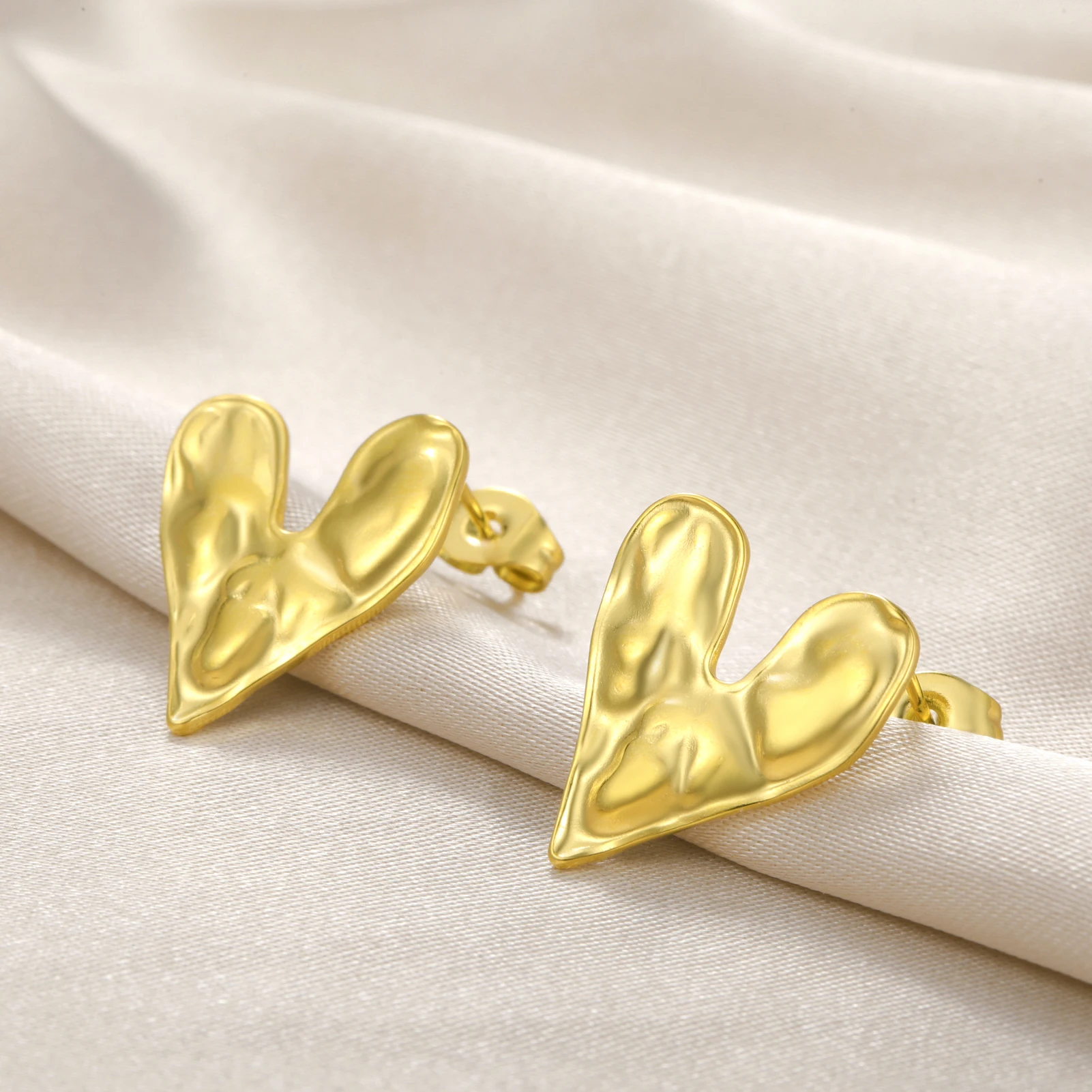 Teamer Fashion Uneven Heart Stud Earrings Stainless Steel Gold Color Earrings for Women Birthday Jewelry Romantic Couple Gift