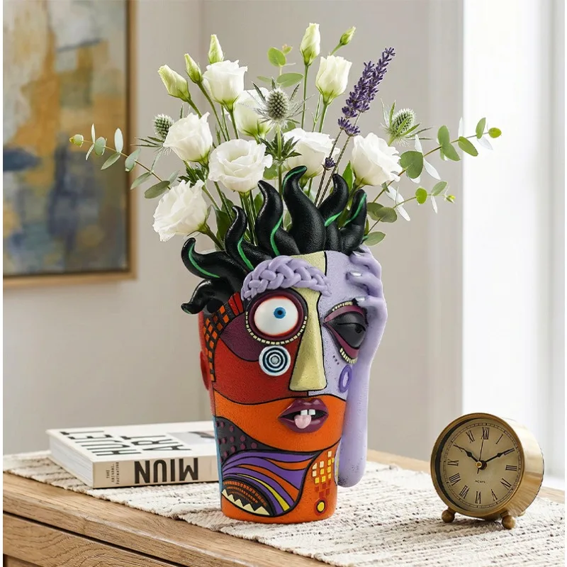 Nordic Human Face Resin Flower Pot Ornaments Outdoor Courtyard Living Room Garden Plant Bonsai Pot Crafts Plant Accessories