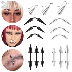 ZS 1 Piece Black Color Long Spike Stainless Steel Eyebrow Rings Punk Rock Curved Rook Eyebrow Bridge Piercinsg Hair Decoration