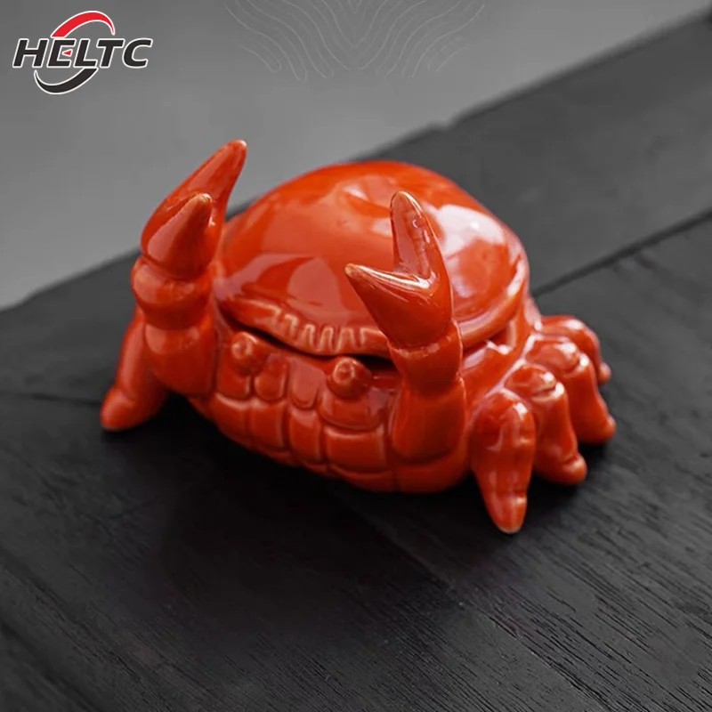 1pcs Cute Crab Ashtray With Lid Anti Fly Ash Ceramic Cigar Ashtray Ornaments Living Room Home Decoration Art Gift