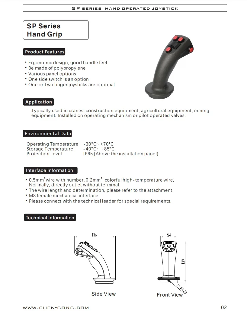 Alça de joystick SP para equipamentos pesados