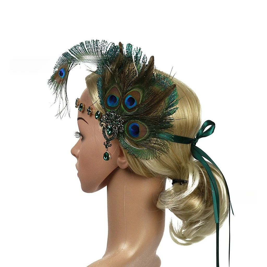 

Bridal Headwear Ball Party Hair Accessories 1920S Diamond Beaded Feather Headband Headband