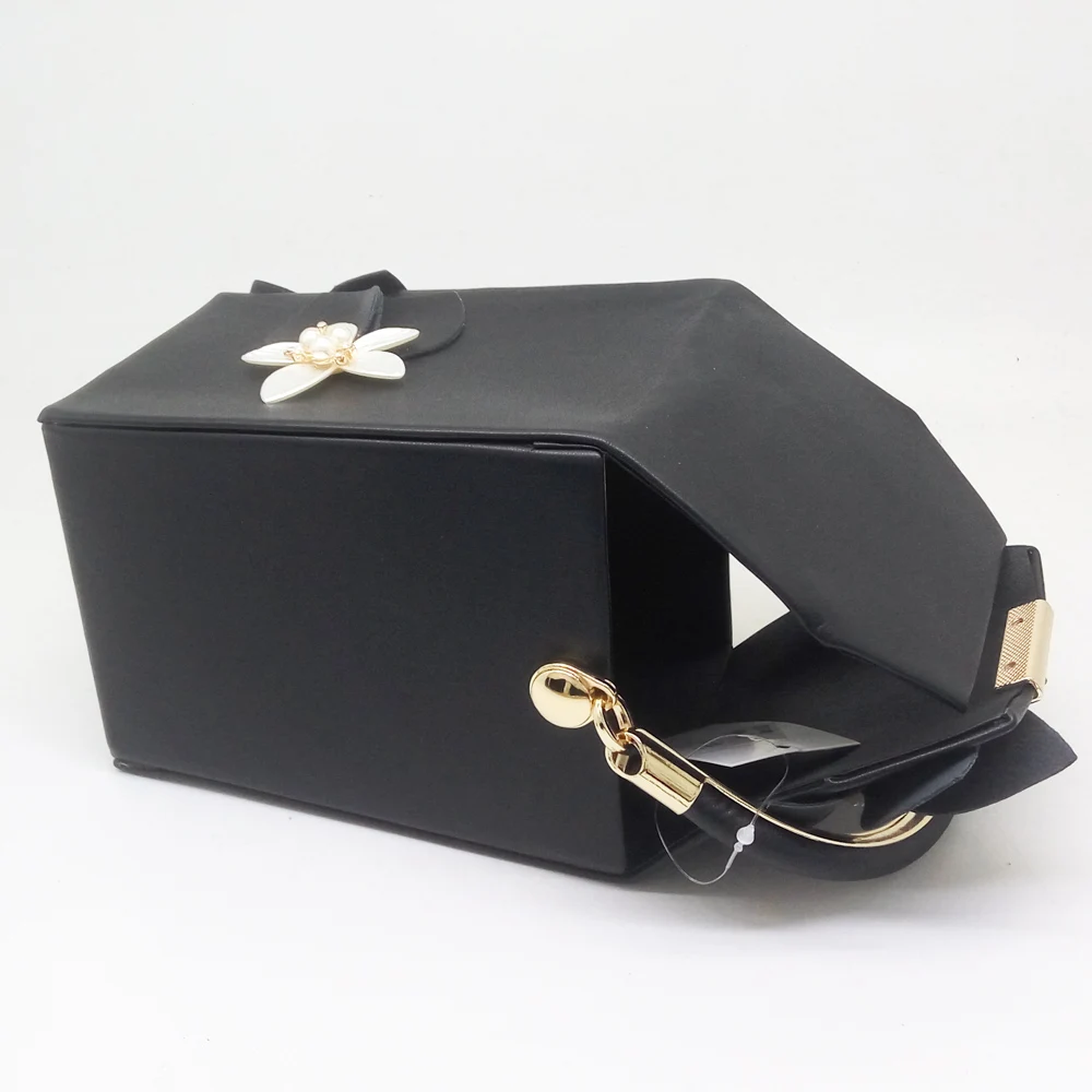 Boutique De FGG Flower Box Women Totes Bag Black PU Evening Clutch Purses and Handbags Wedding Party Bag