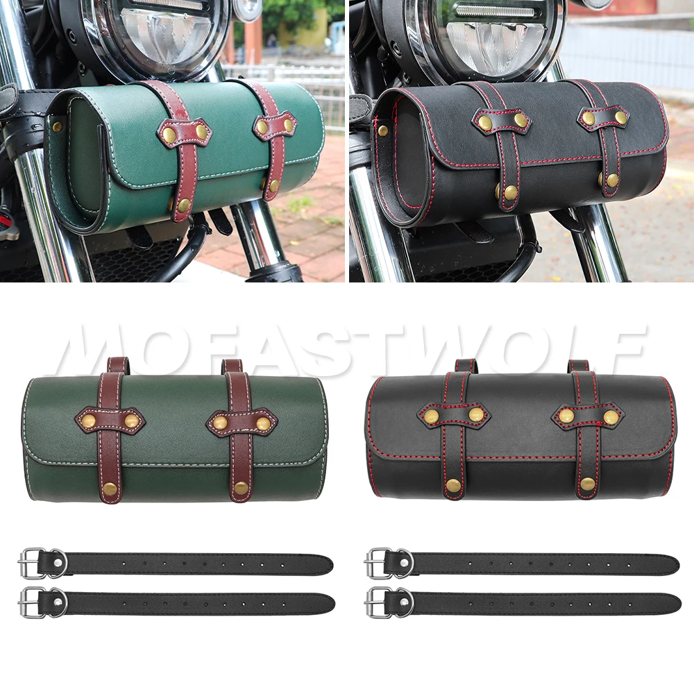 

Motorcycle Universal Bag Saddlebags PU Leather Front Fork Tail Tool Bag Luggage For Harley Sportster CM300 500