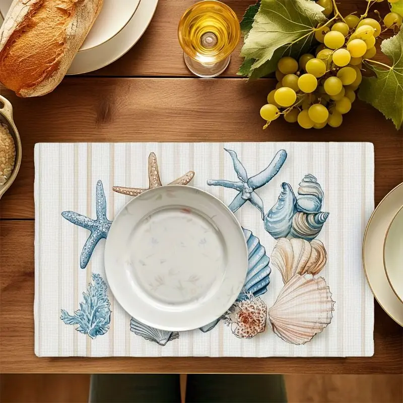 VIKAMA 2/4/6PCS Ocean Wind Sea Star Shell Meal Mat Insulation Washable Anti slip Table Mat Kitchen Home Decoration