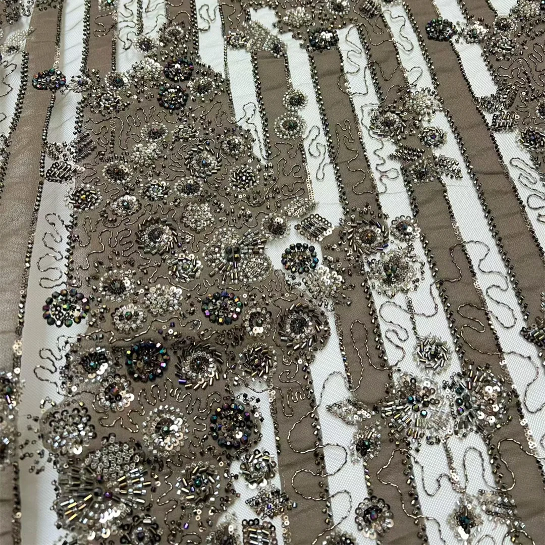 

Новейшая высококачественная африканская ткань с бисером и кружевом, нигерийская вышивка пайетками для свадебных и вечерних платьев, 5 ярдов